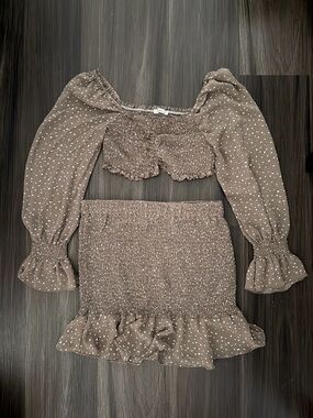 Timing Taupe Polka Dot Smocked Mini Skirt